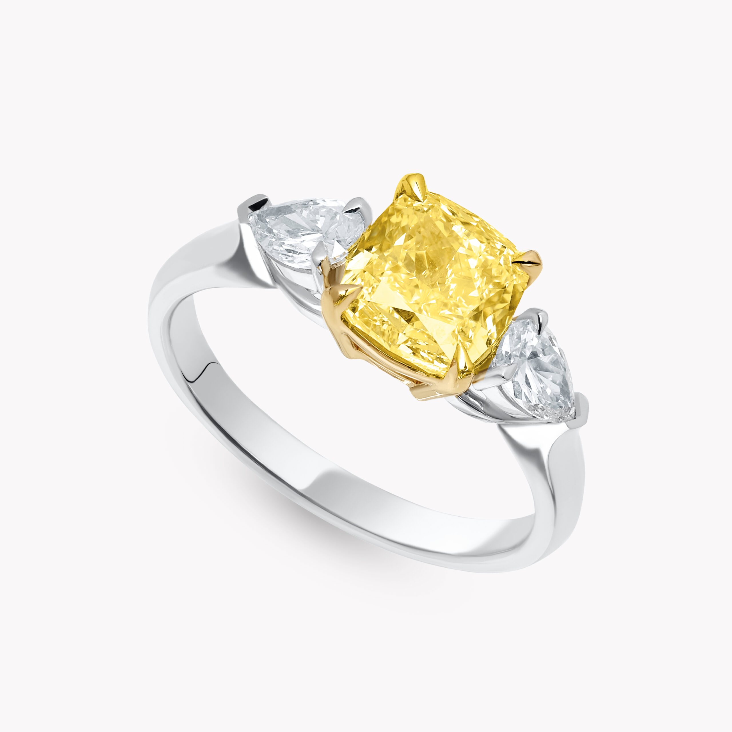 Yellow Cushion-Cut Diamond  Ring with Pear Side Diamonds