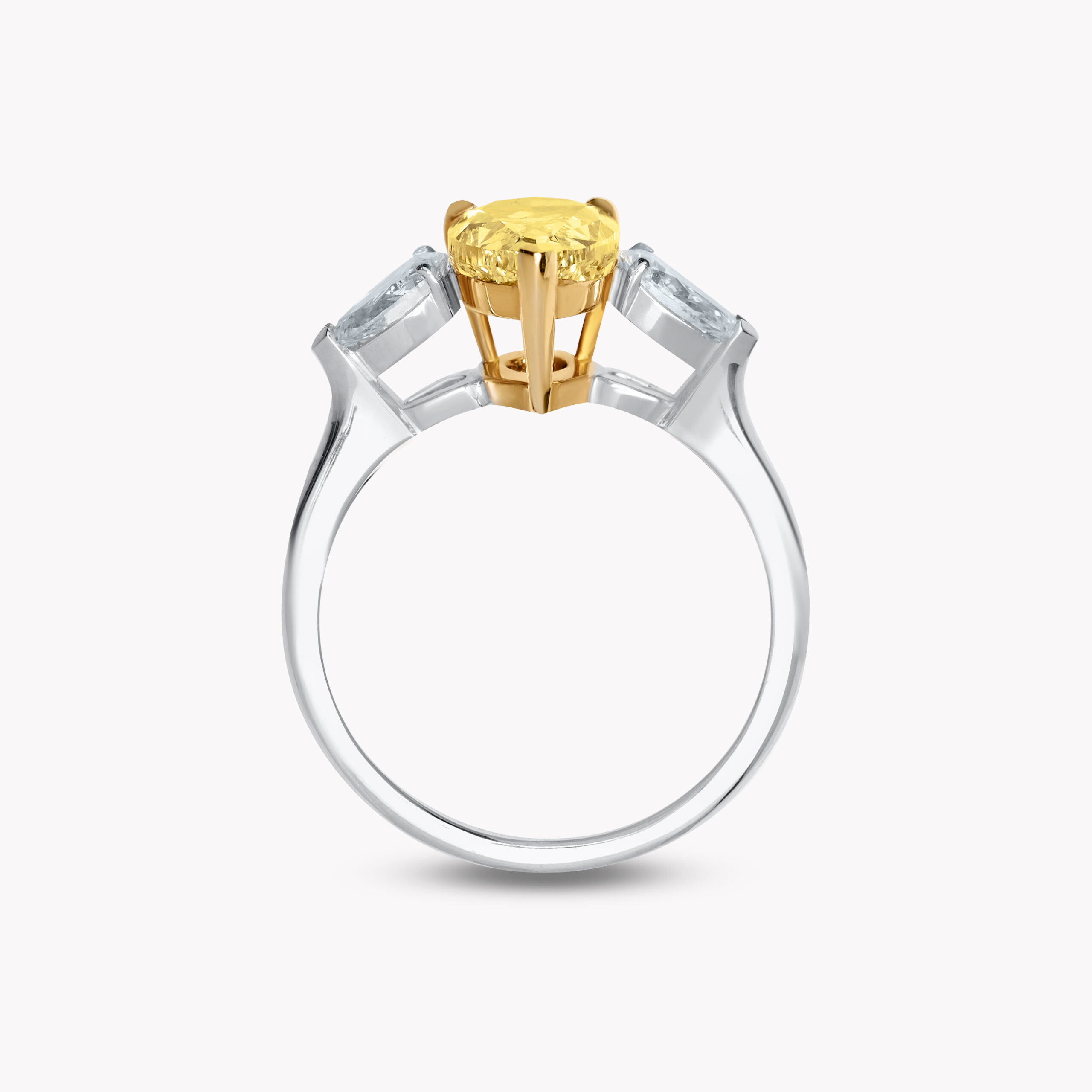 Yellow Pear-Cut Diamond Ring with Pear Side Diamonds