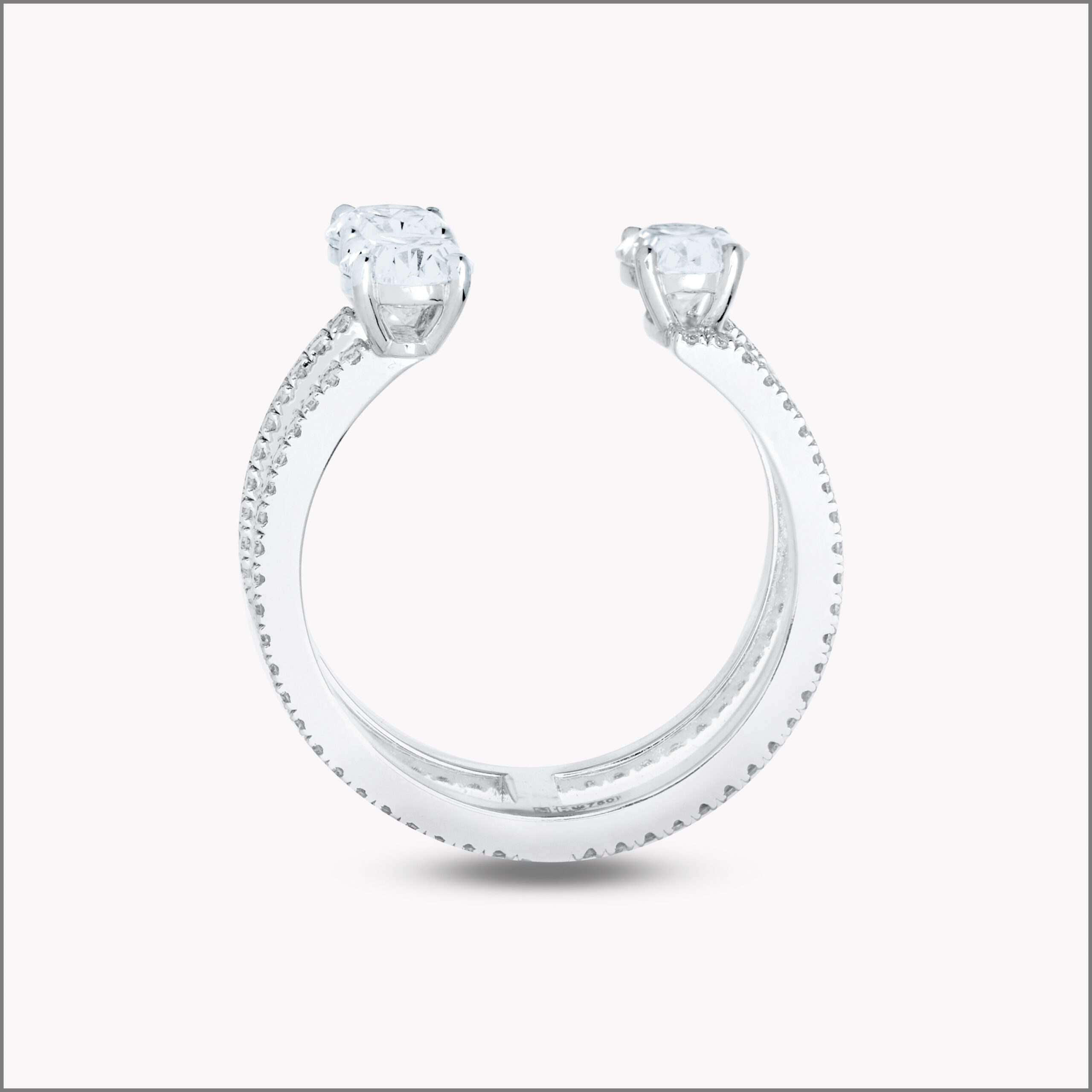 Cuff Ring with Oval-Cut Diamonds 0.50ct each