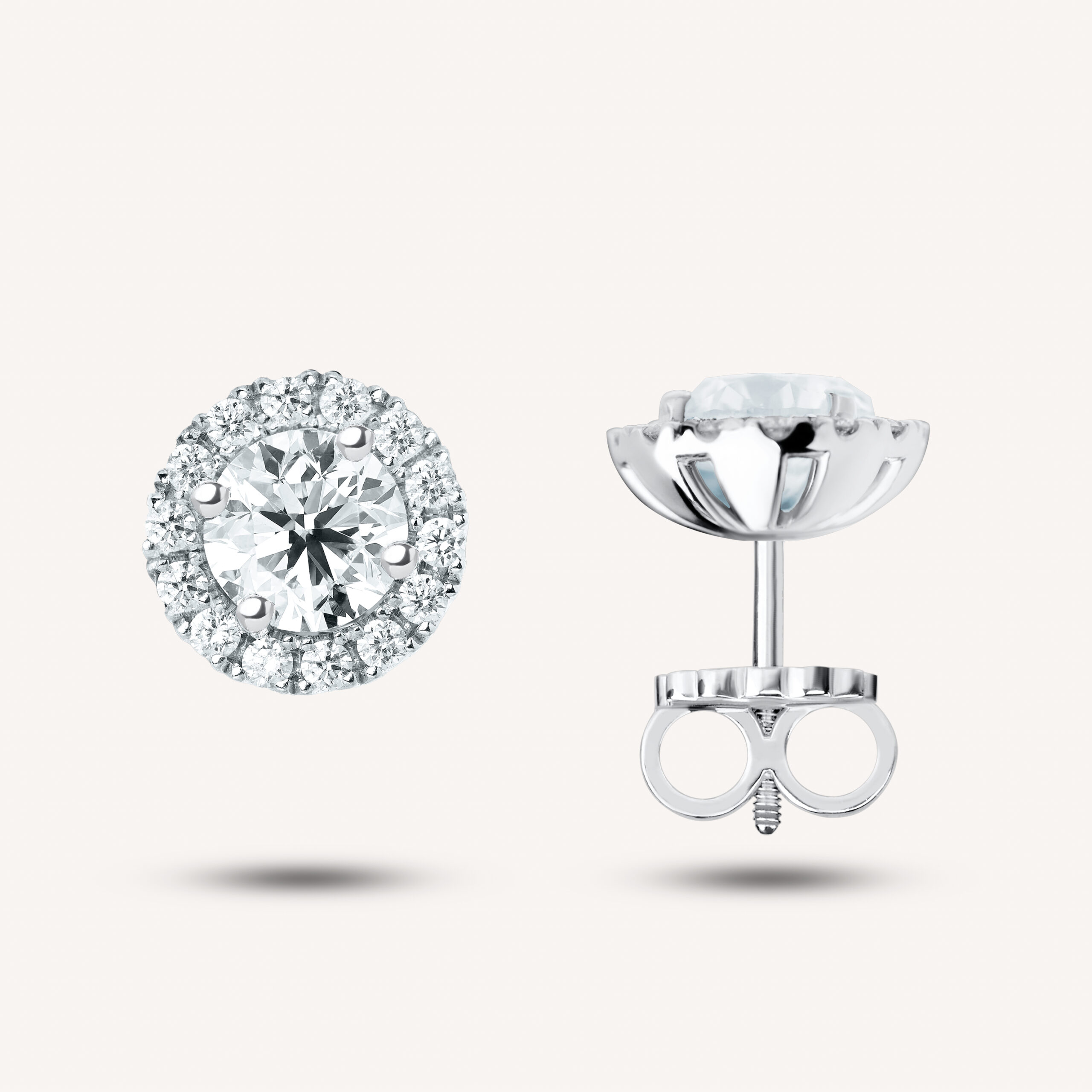 Halo Round Diamond stud earrings 1.00ct each