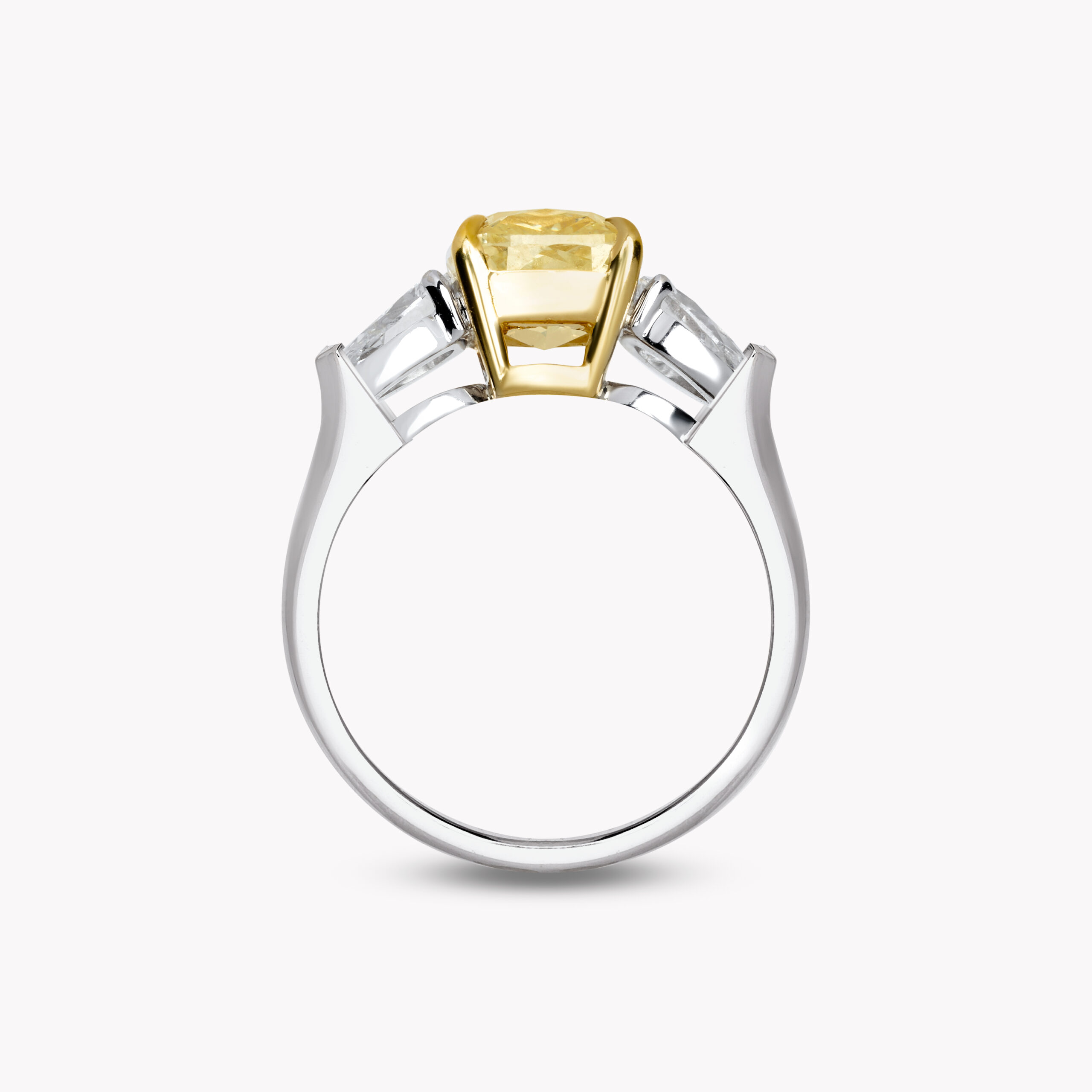 Yellow Cushion-Cut Diamond  Ring with Pear Side Diamonds
