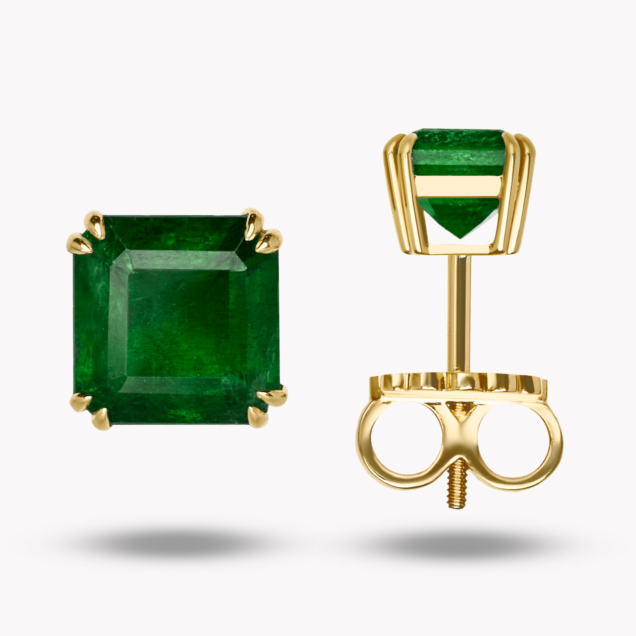 Earrings with Square-Cut Emeralds 2.46ct+2.30ct 
