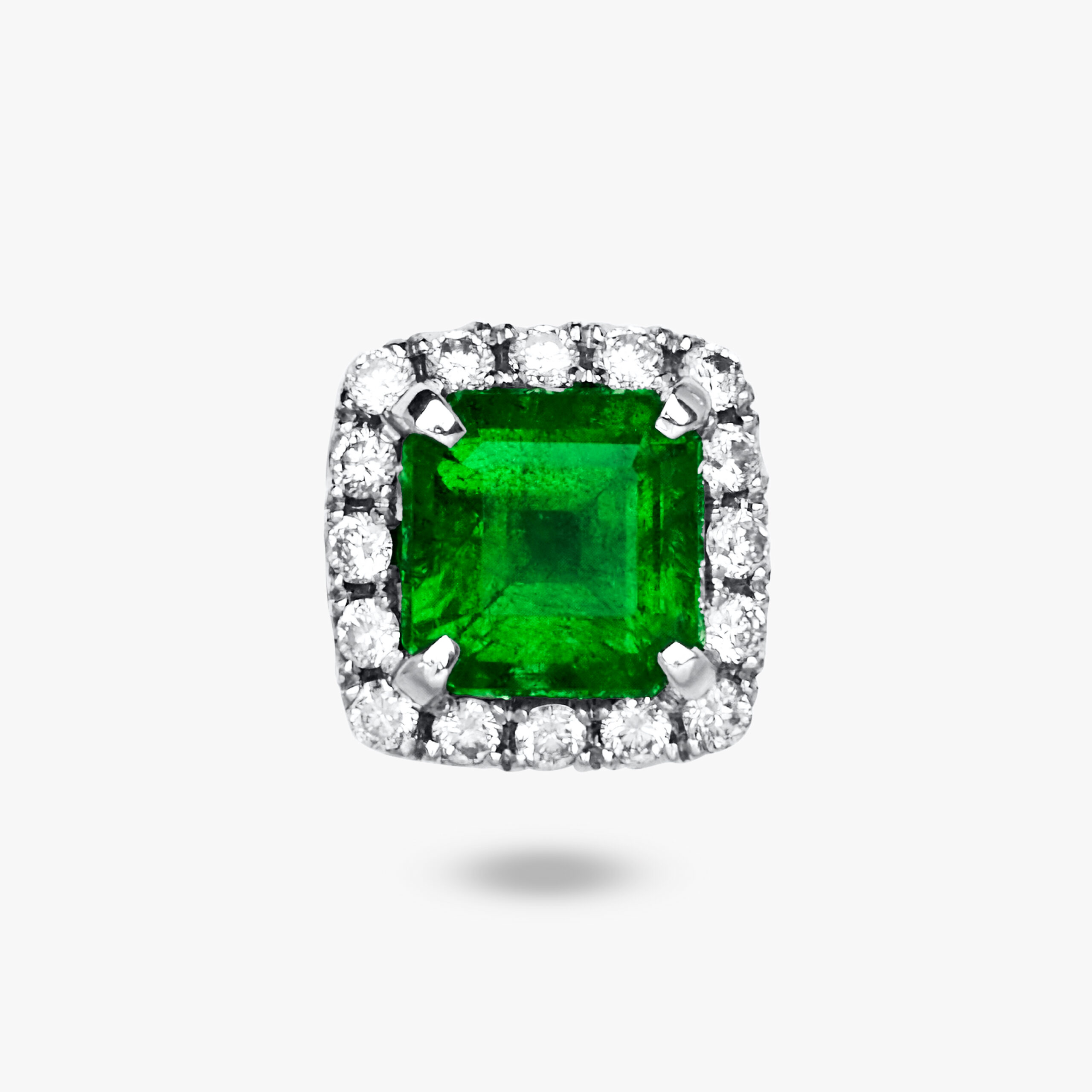 Сережки пусети зі смарагдами та діамантовим Halo