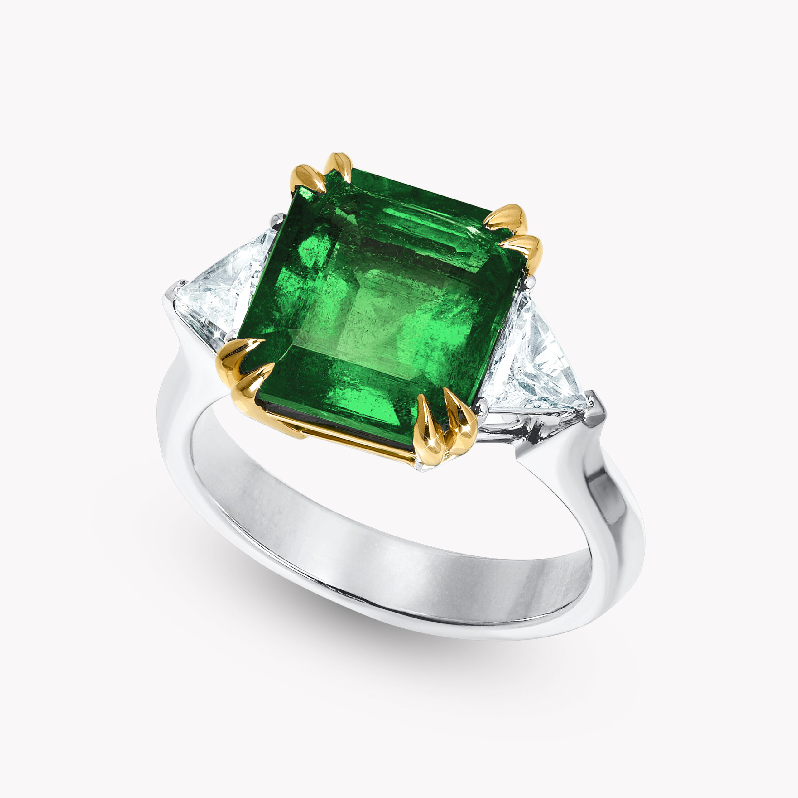 Emerald Ring 4.21ct with Trillion-Cut Diamonds 0.49ct 