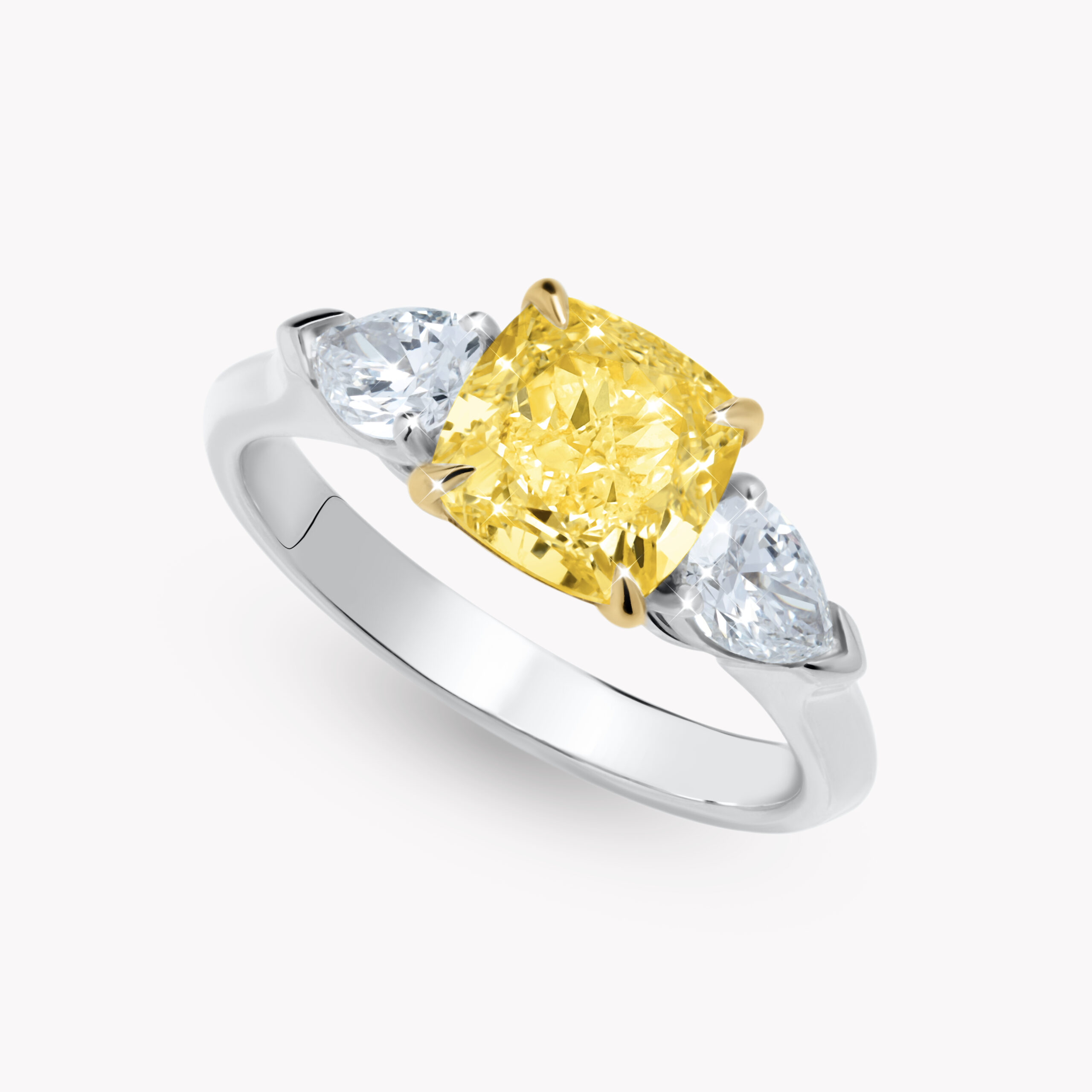 Yellow Cushion-Cut Diamond  Ring with Pear Side Diamonds