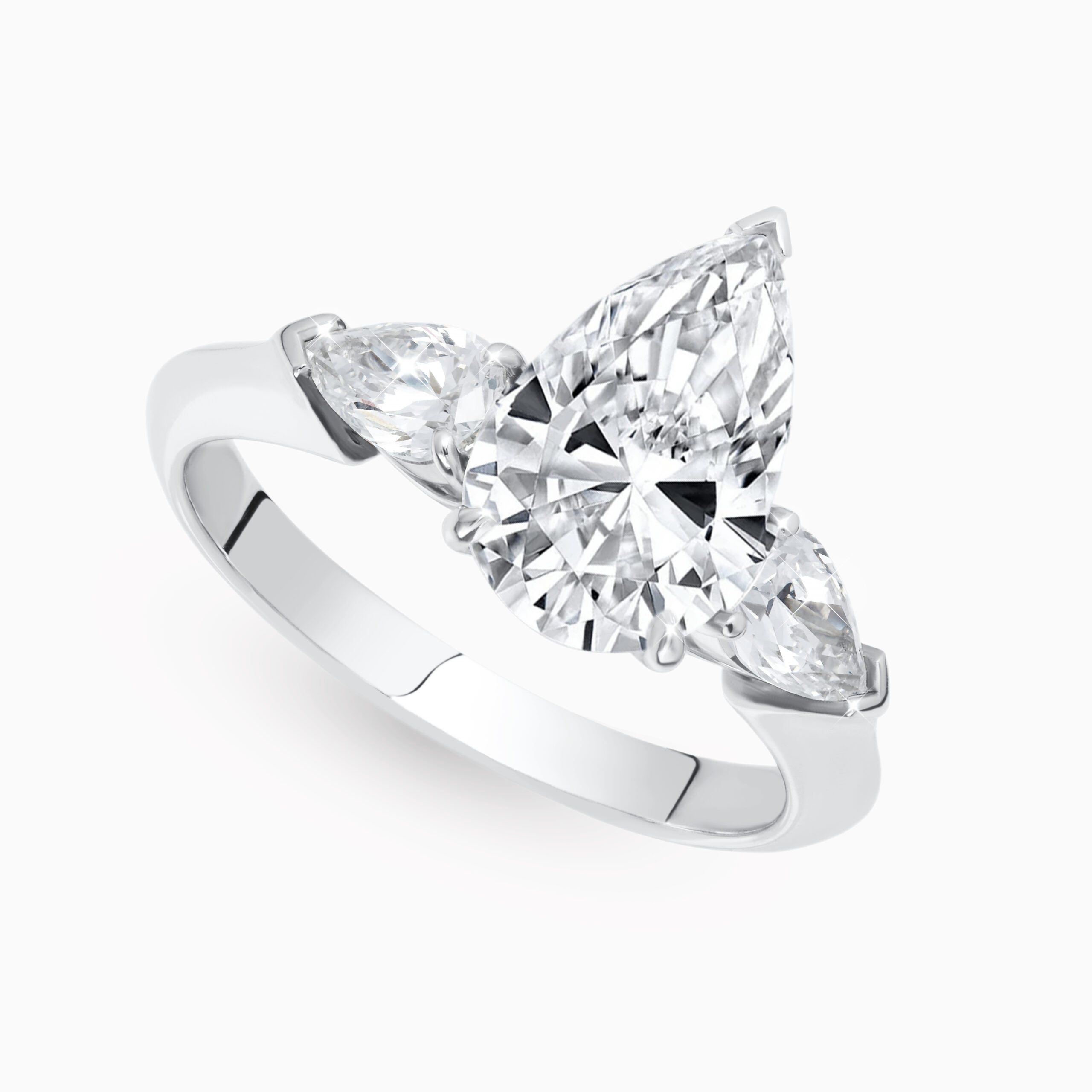 Pear-Cut Diamond  Ring with Pear Side Diamonds 