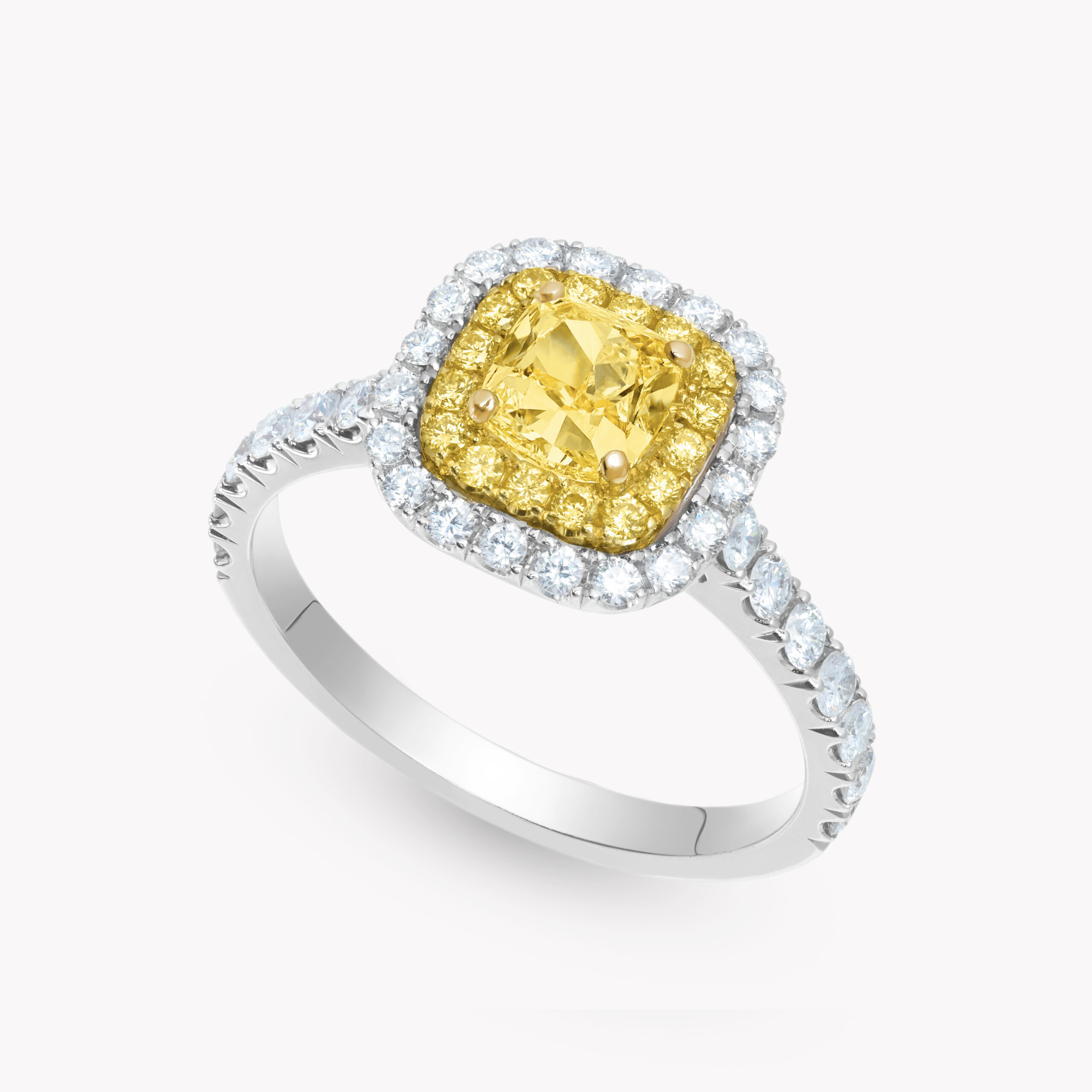 Yellow Cushion-Cut Diamond Ring  with Double Halo