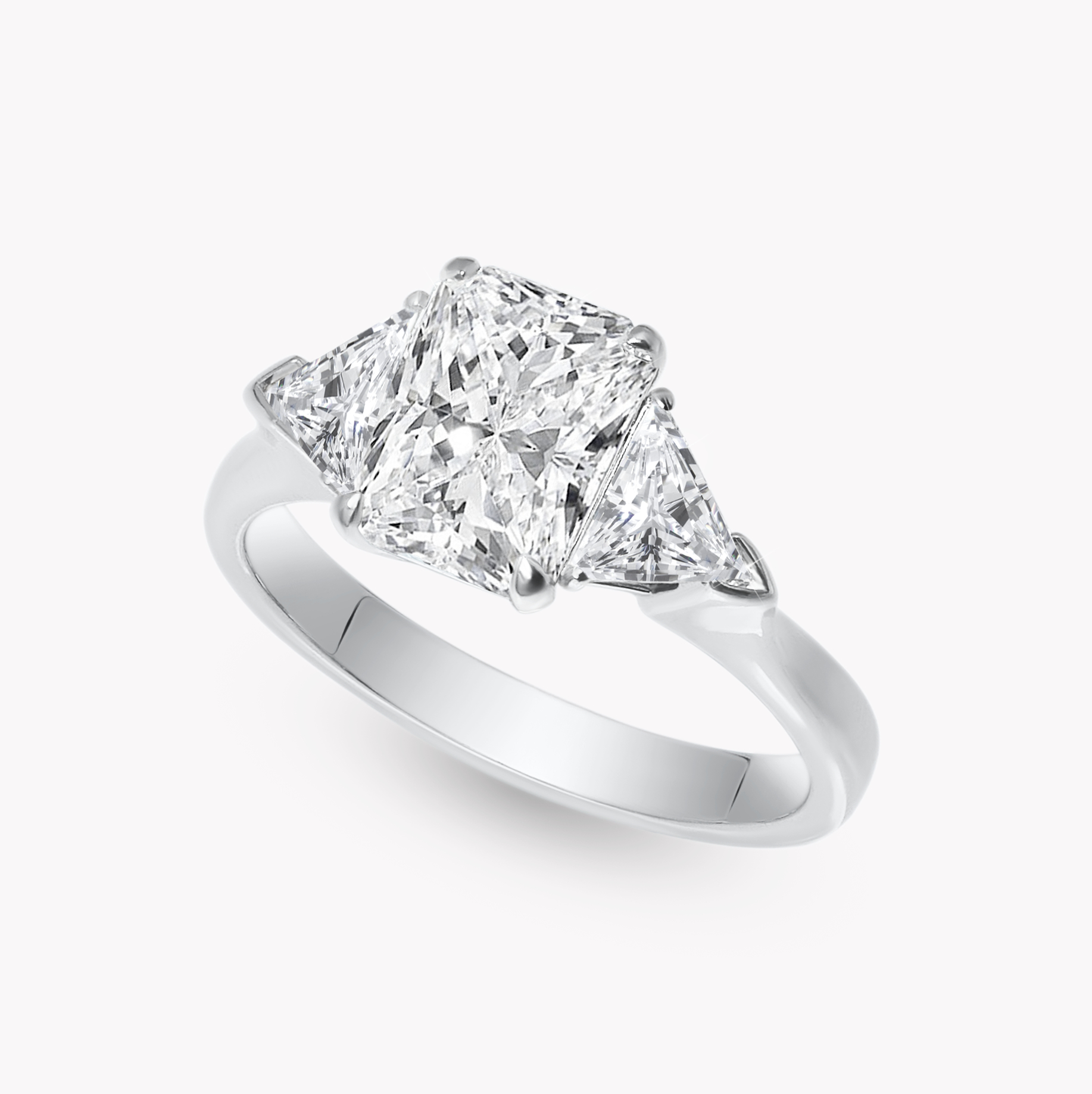 Radiant-Cut Diamond  Ring with Triangle Side Diamonds