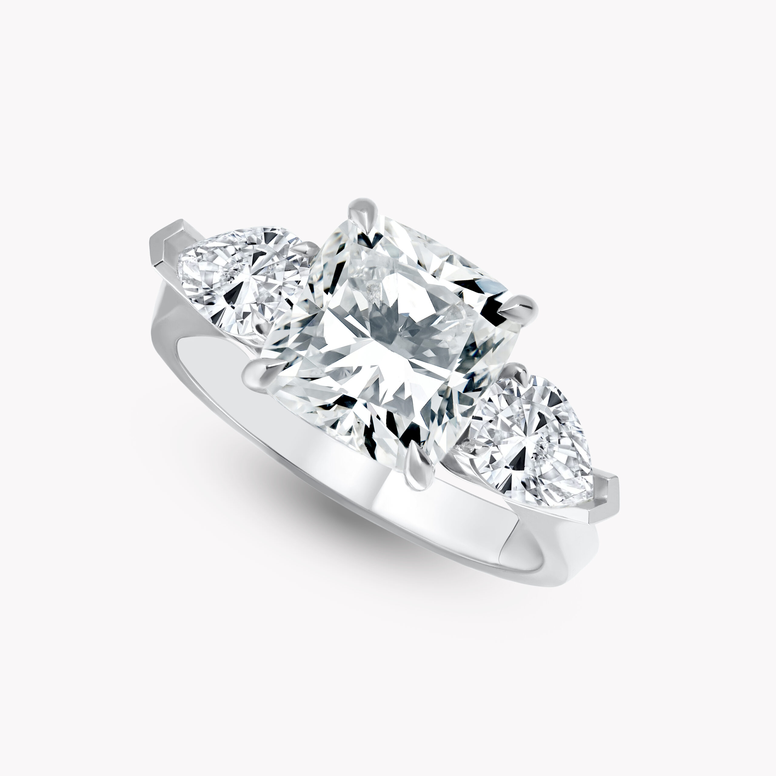 Cushion-Cut Diamond 3.20ct Ring with Pear Side Diamonds