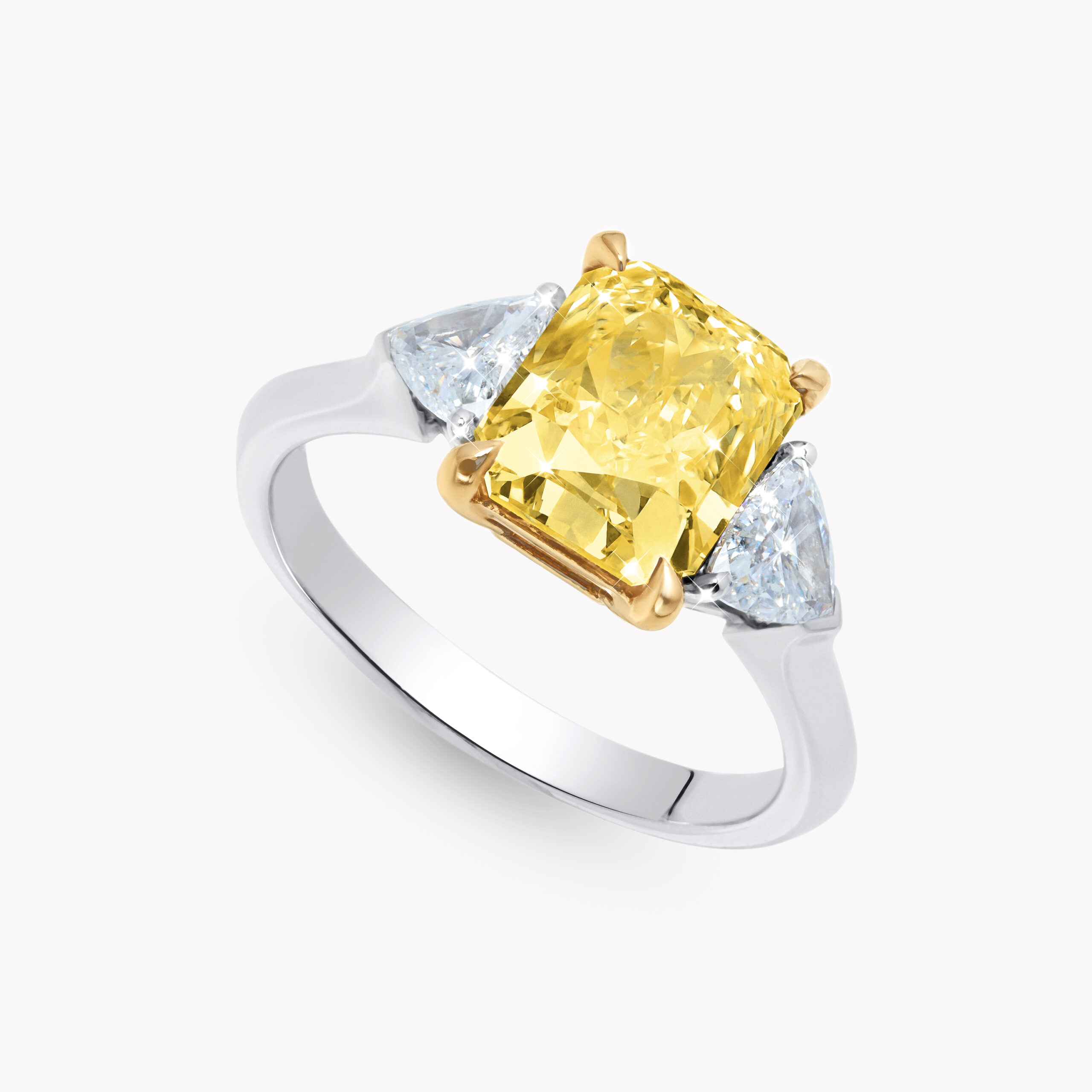 Yellow Radiant-Cut Diamond Ring with Triangle Side Diamonds