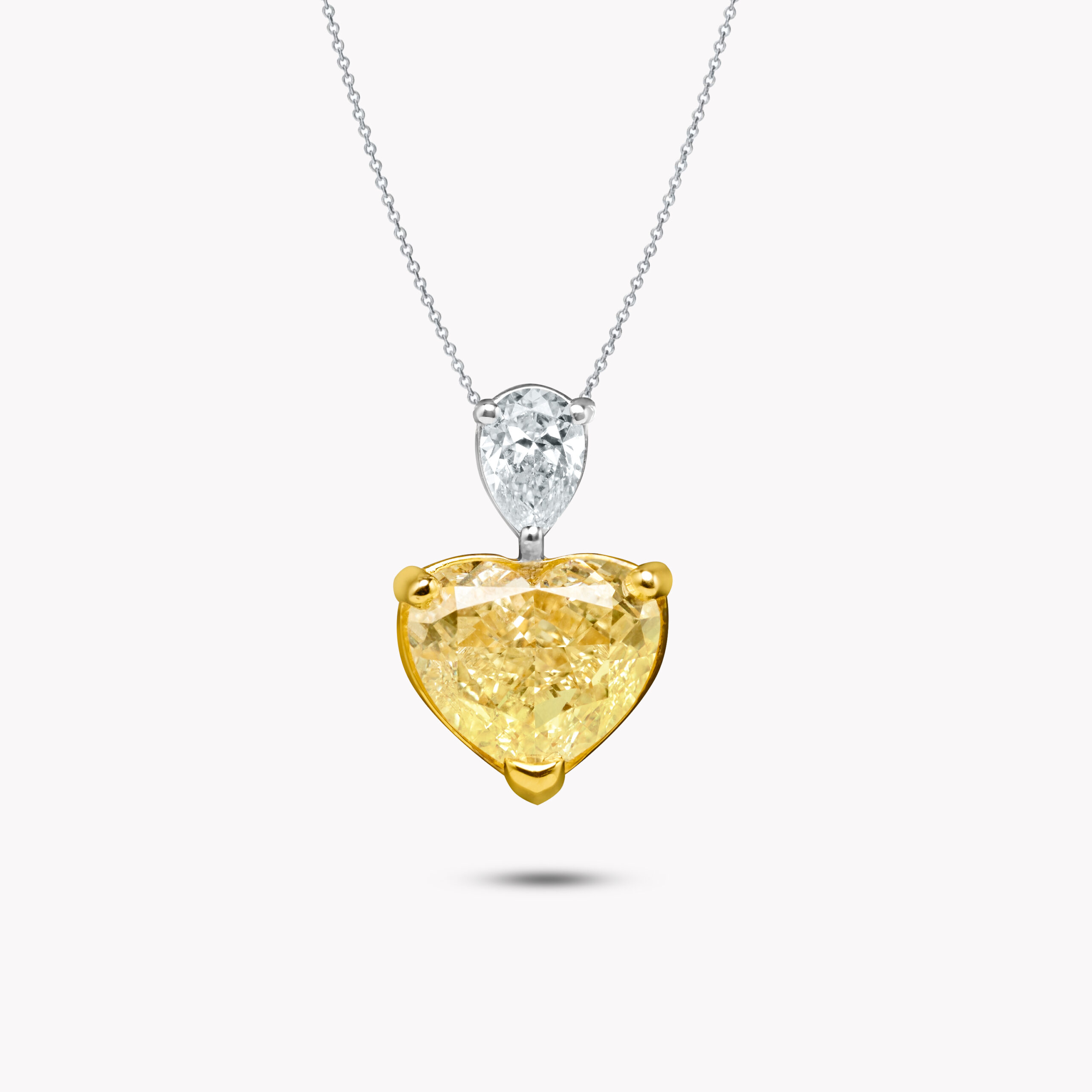 Pendant with Yellow Heart-cut and Pear-Cut Diamonds 