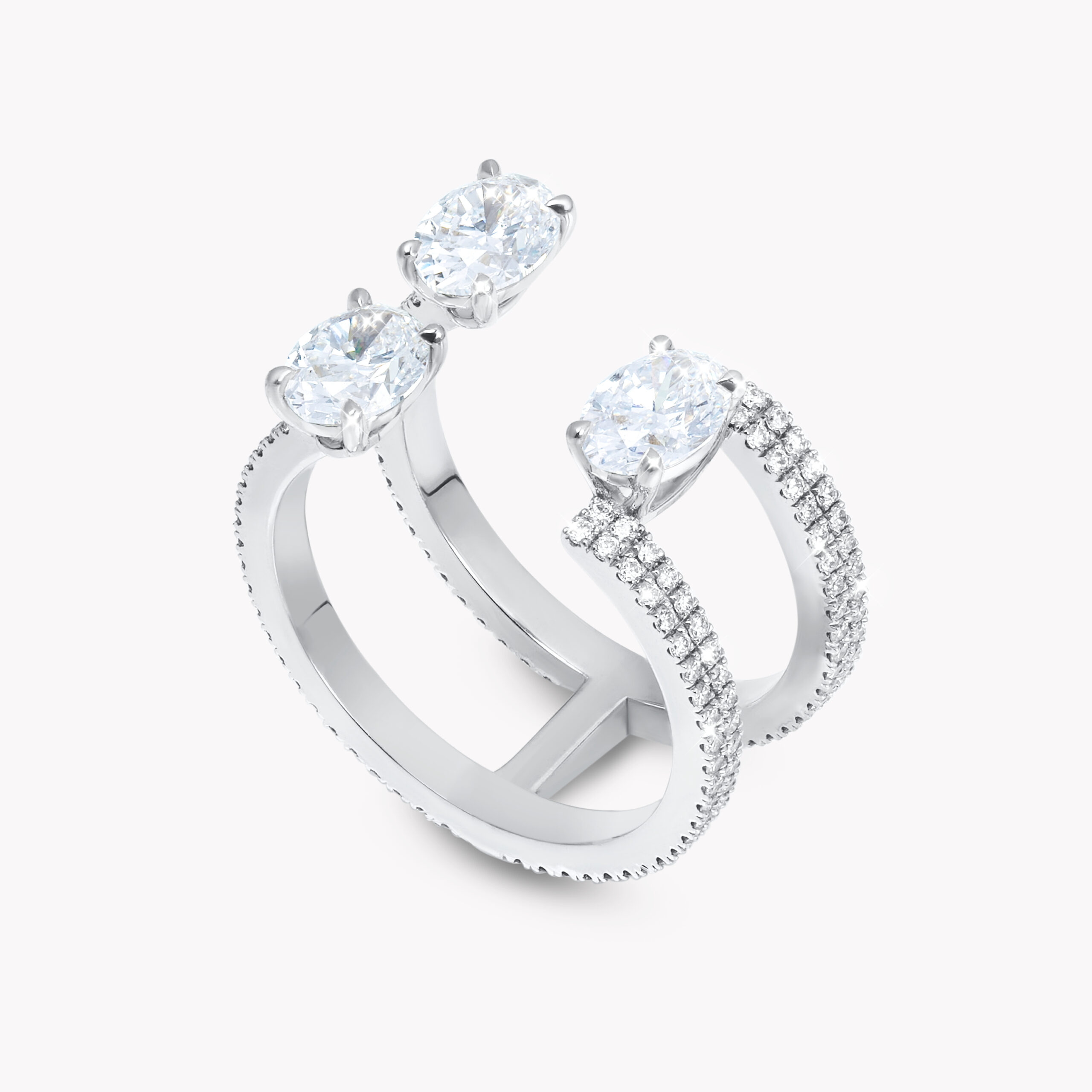 Cuff Ring with Oval-Cut Diamonds 0.50ct each