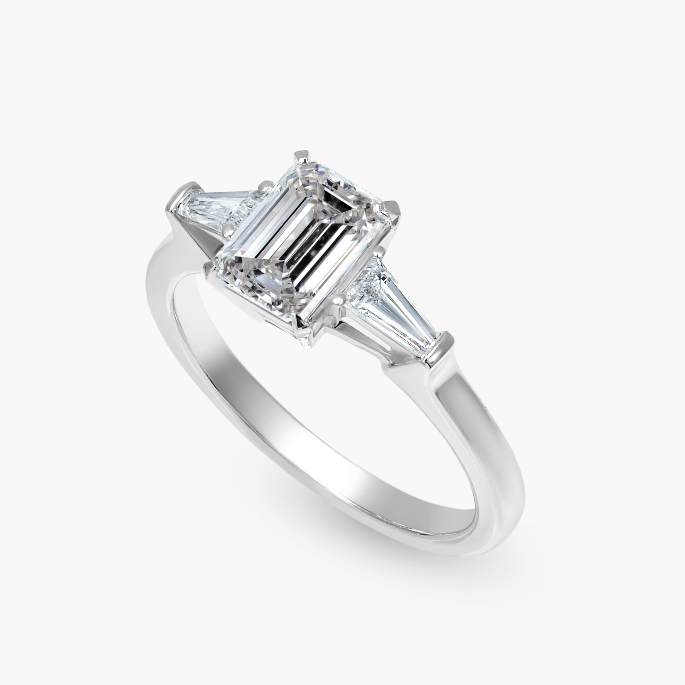Emerald-Cut Diamond  Ring with Tapered Baguette Side Diamonds