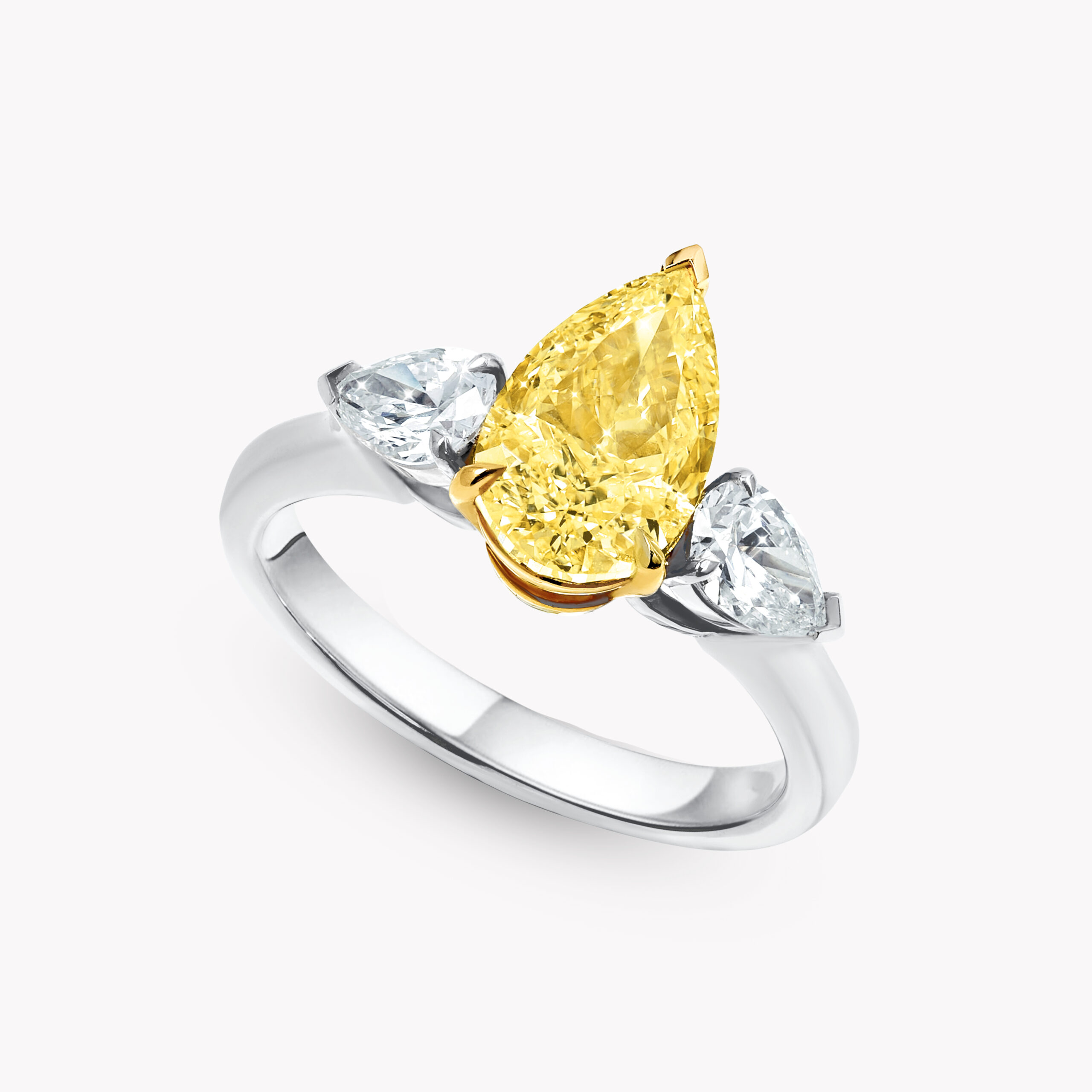 Yellow Pear-Cut Diamond Ring with Pear Side Diamonds