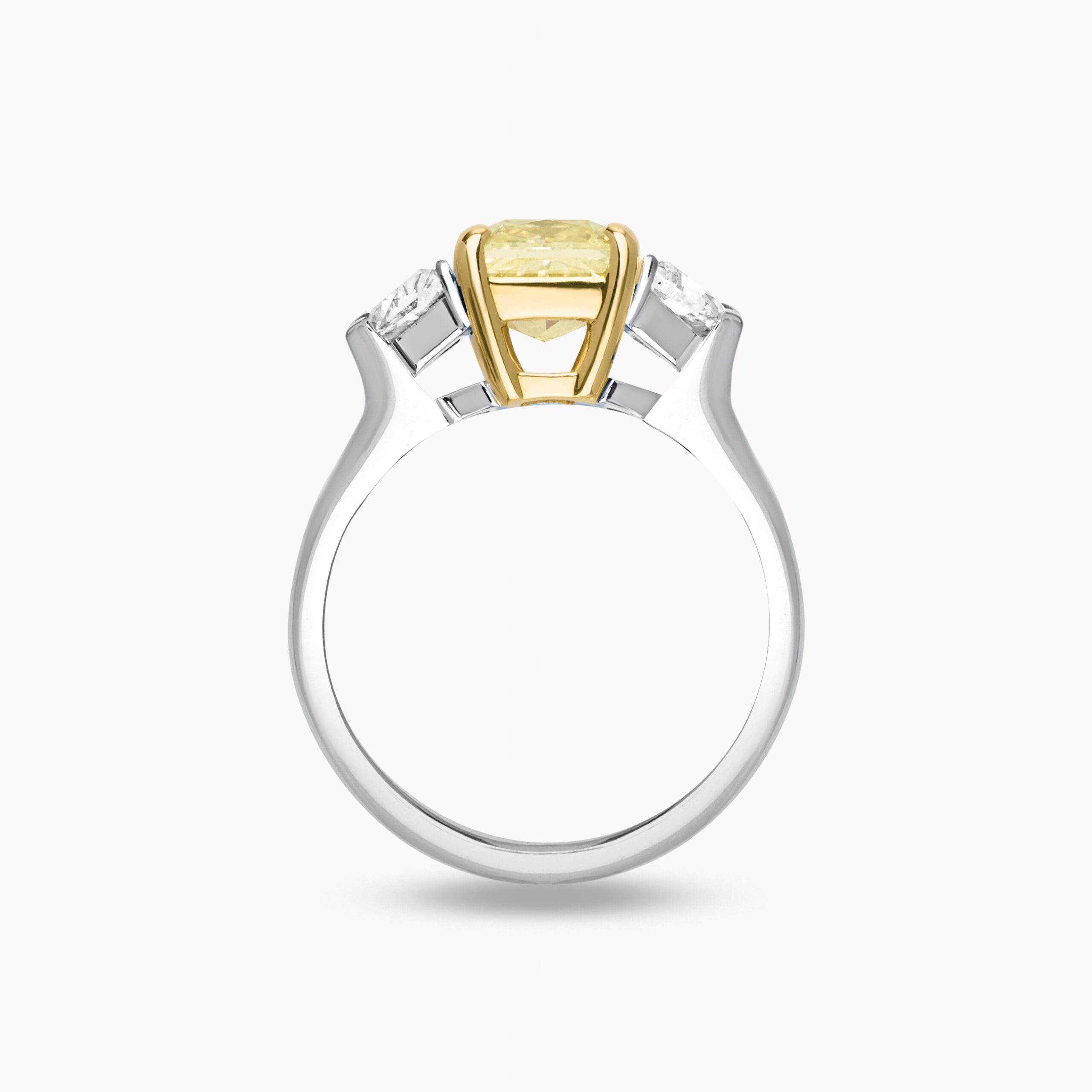 Ring With a 1.52ct Fancy Ling Yellow Radiant-Cut Diamond and 0.50ct Triangles