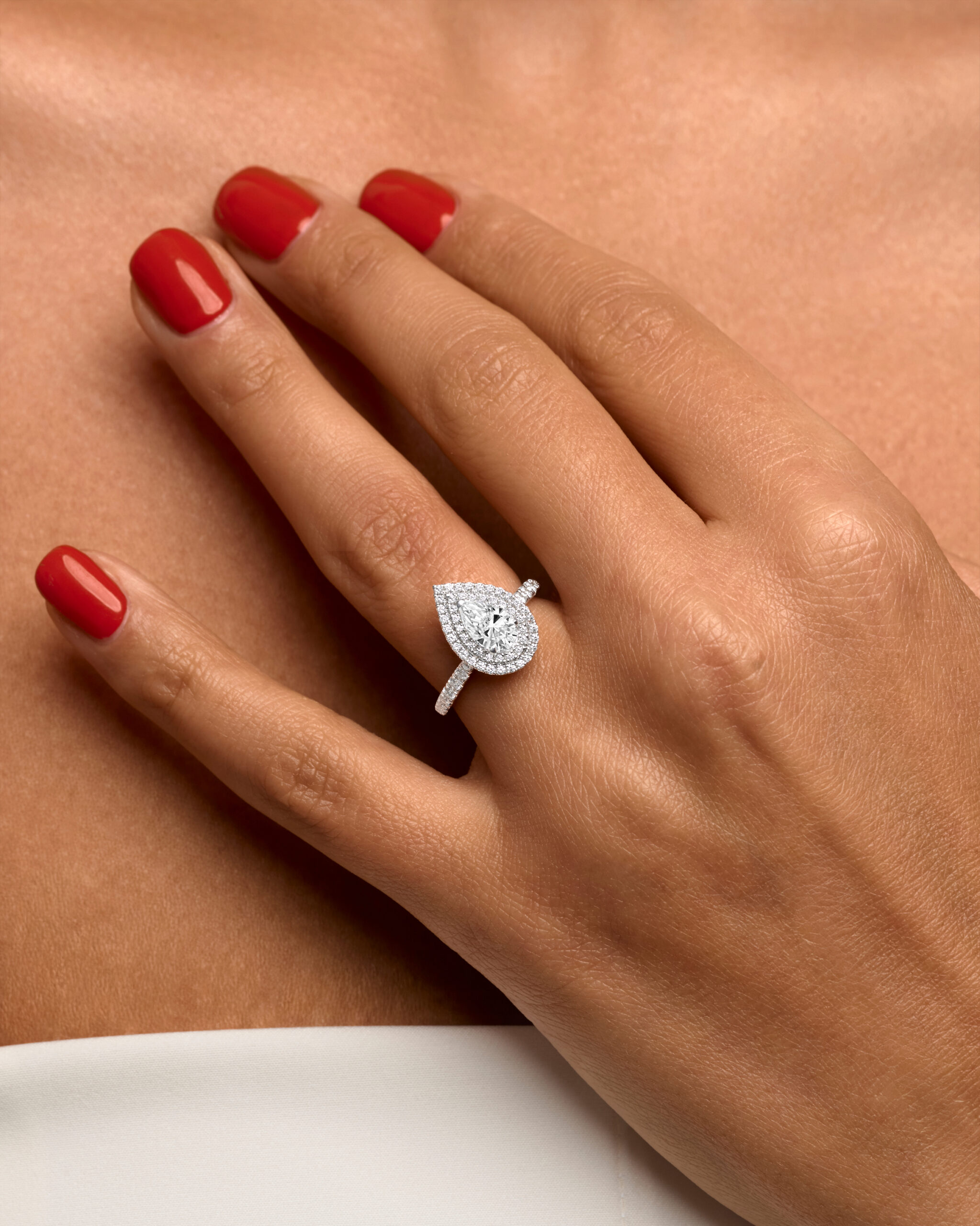 Pear-Cut Diamond Ring with Diamond Double Halo 1.01ct