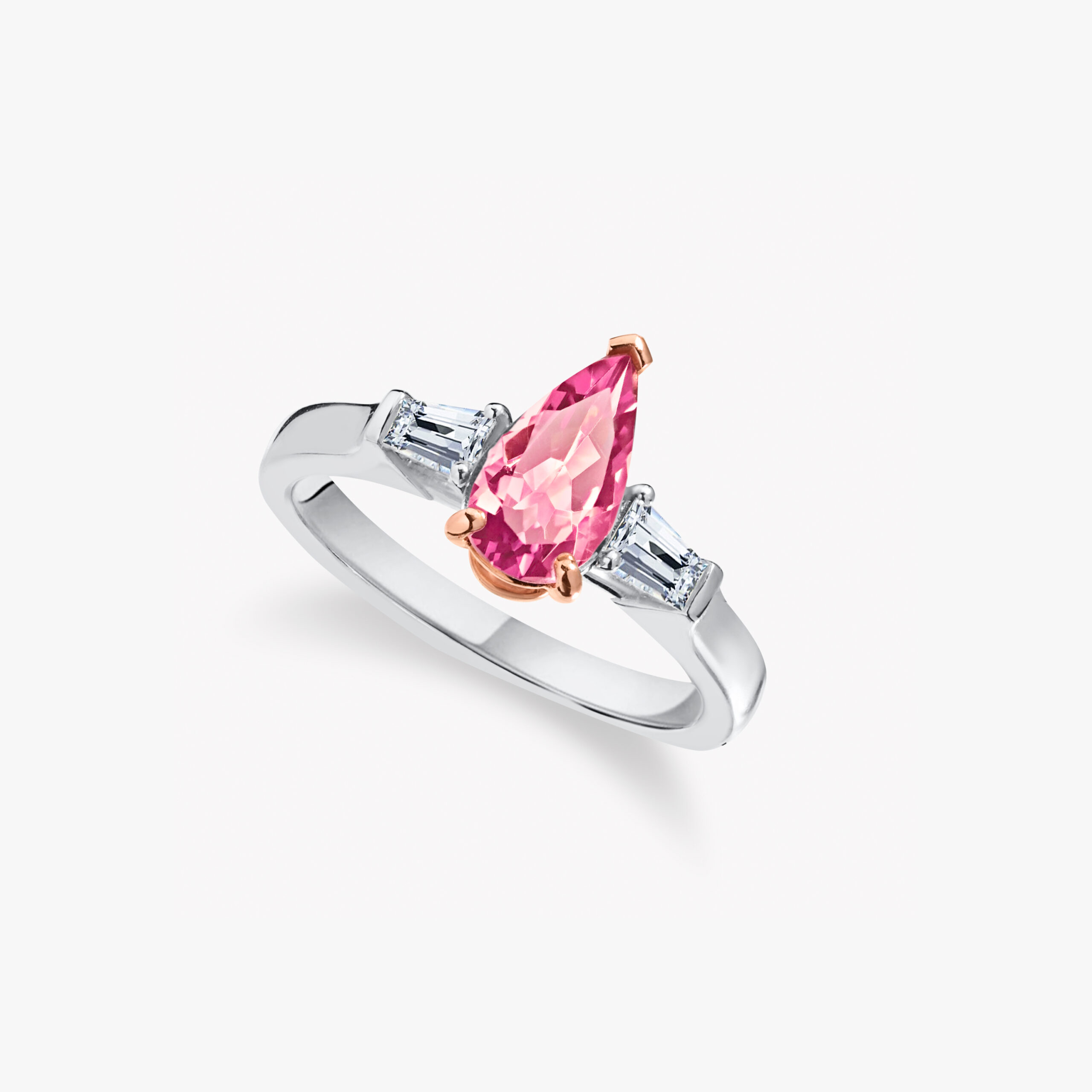 Pear Tourmaline Ring  0.89ct with Tapered Baguette  Diamonds