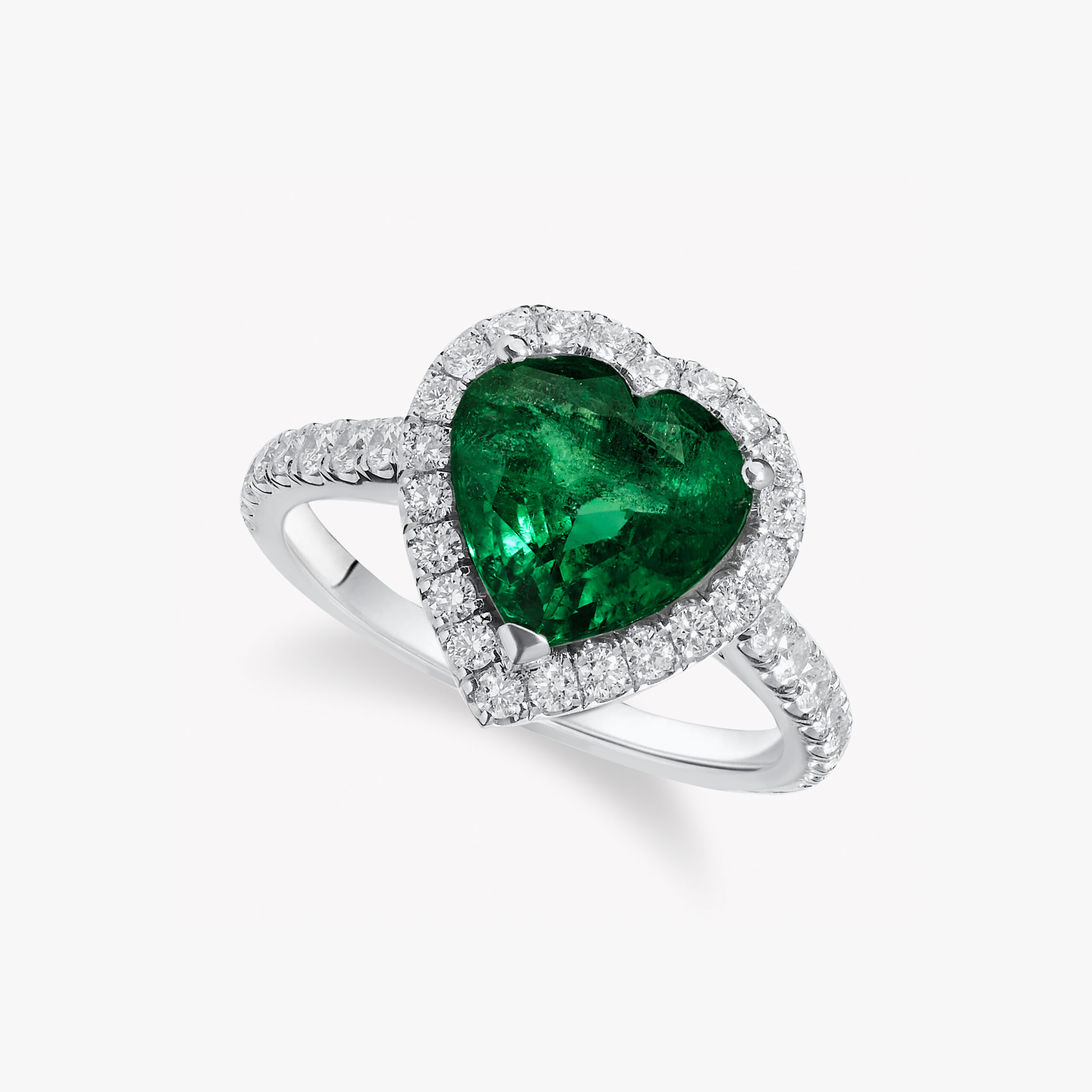 Ring With a 2.46ct Heart-Cut Emerald in a 0.59ct Diamond Halo