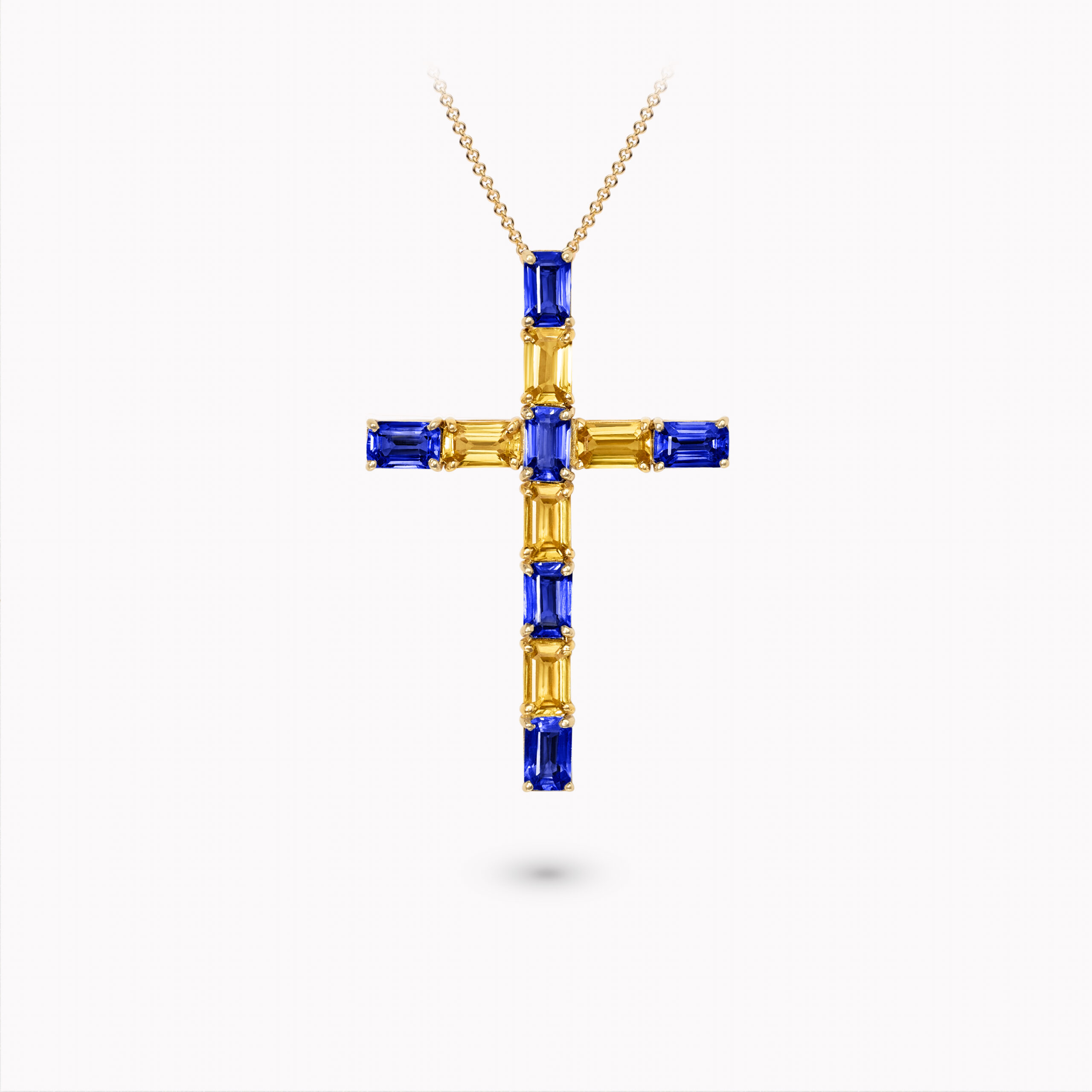 Emerald-Cut Sapphires Cross Pendant 4.14ct