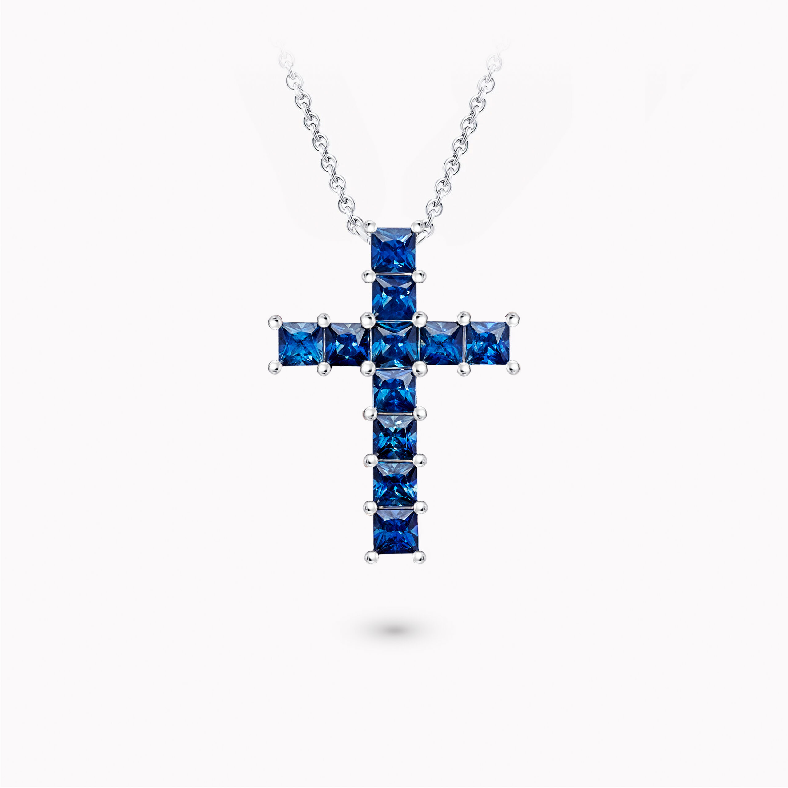 Princess-Cut Sapphires Cross Pendant 3.15ct