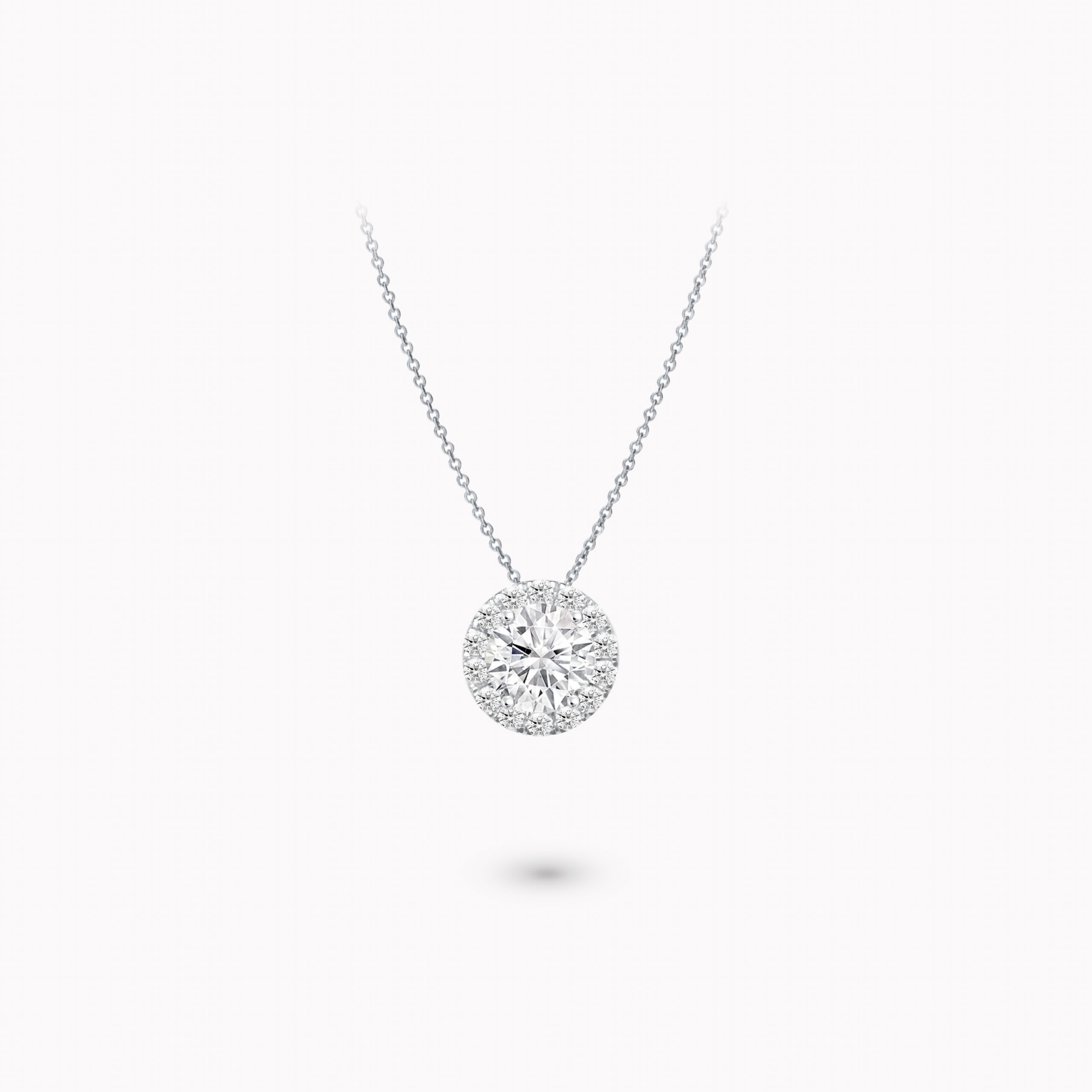 Round-Cut Diamond Pendant  0.50ct with Diamond Halo 0.20ct