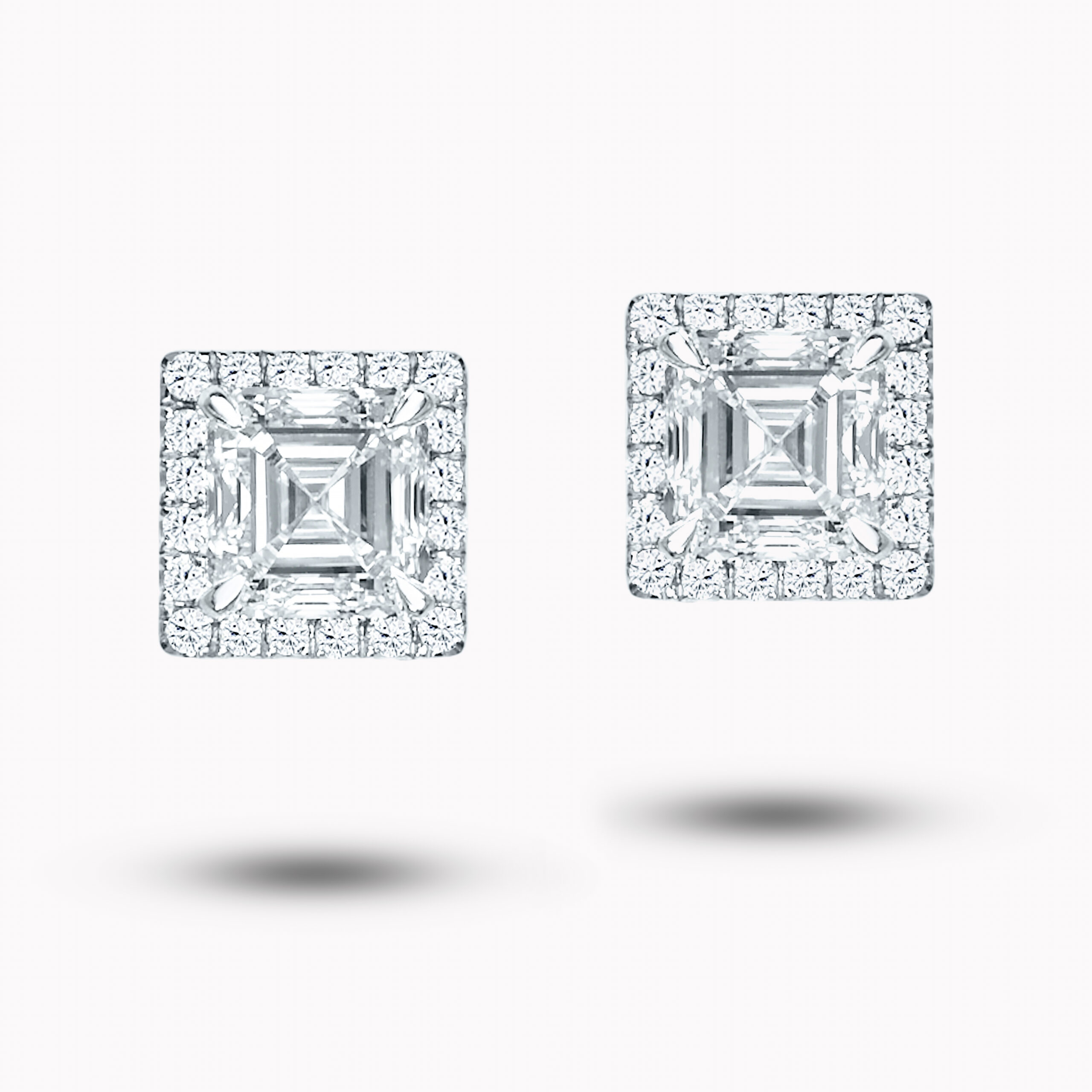 Halo Asscher-Cut Diamond stud earrings 1.00ct each
