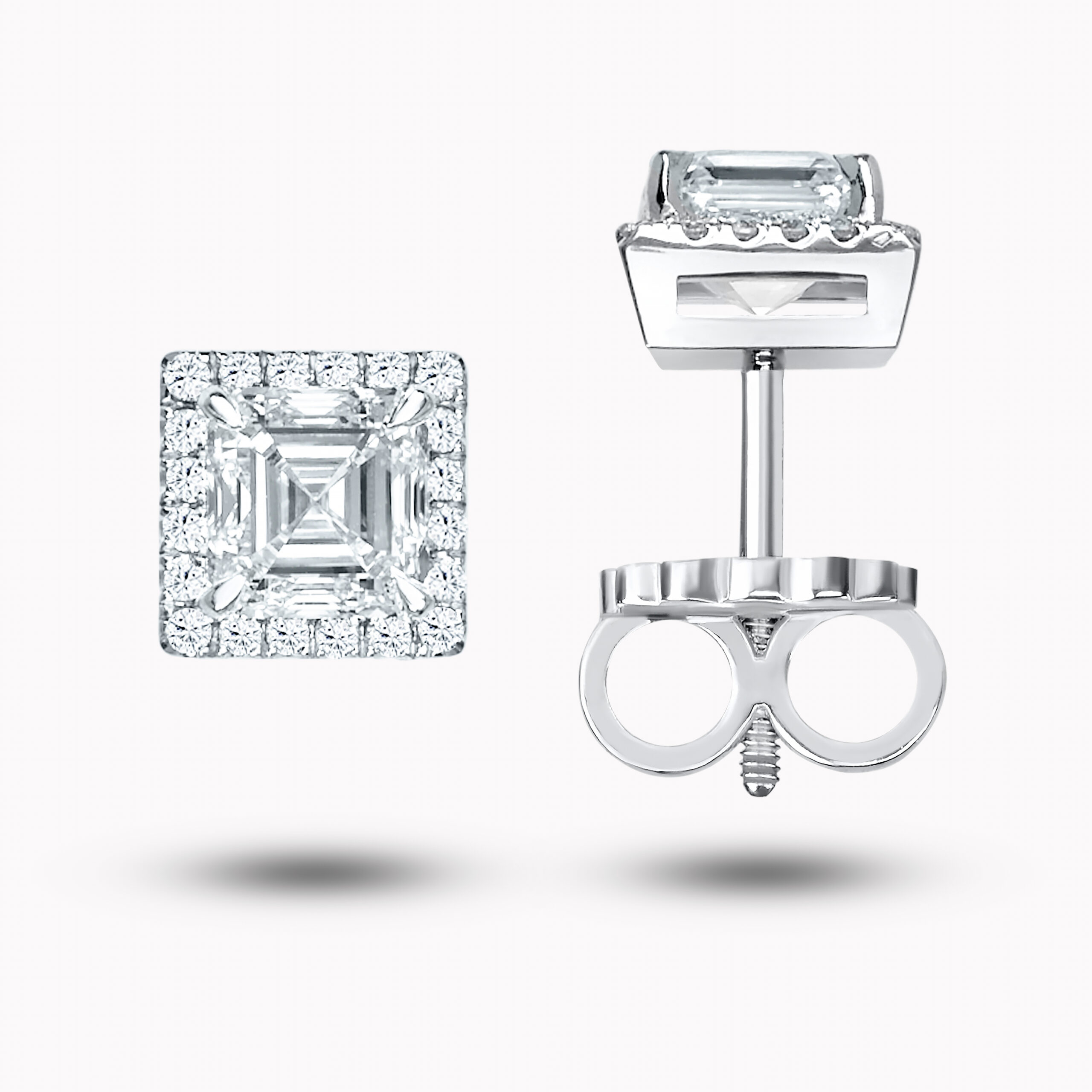 Halo Asscher-Cut Diamond stud earrings 1.00ct each