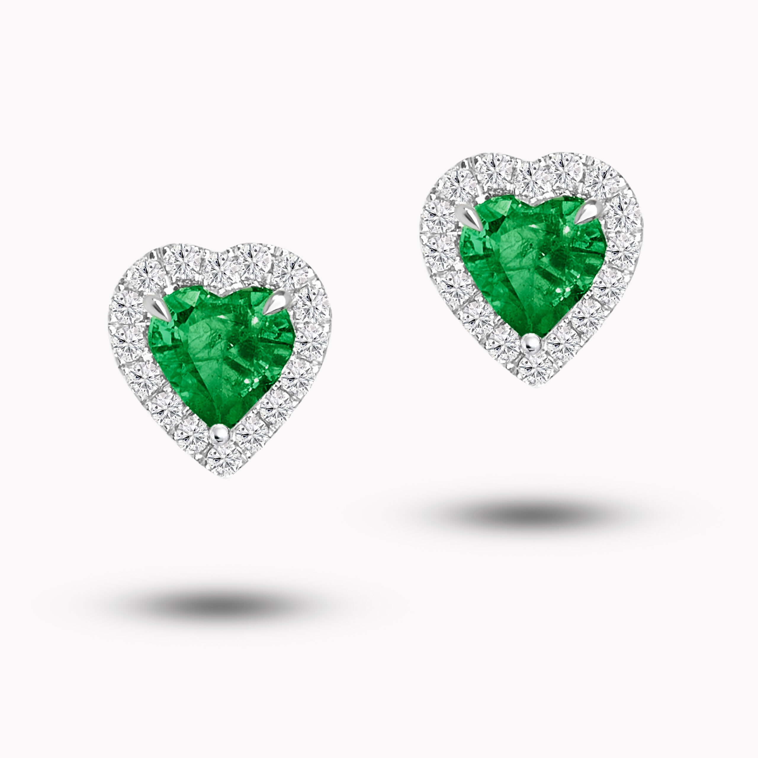 Halo  Heart-Cut Emerald Stud Earrings