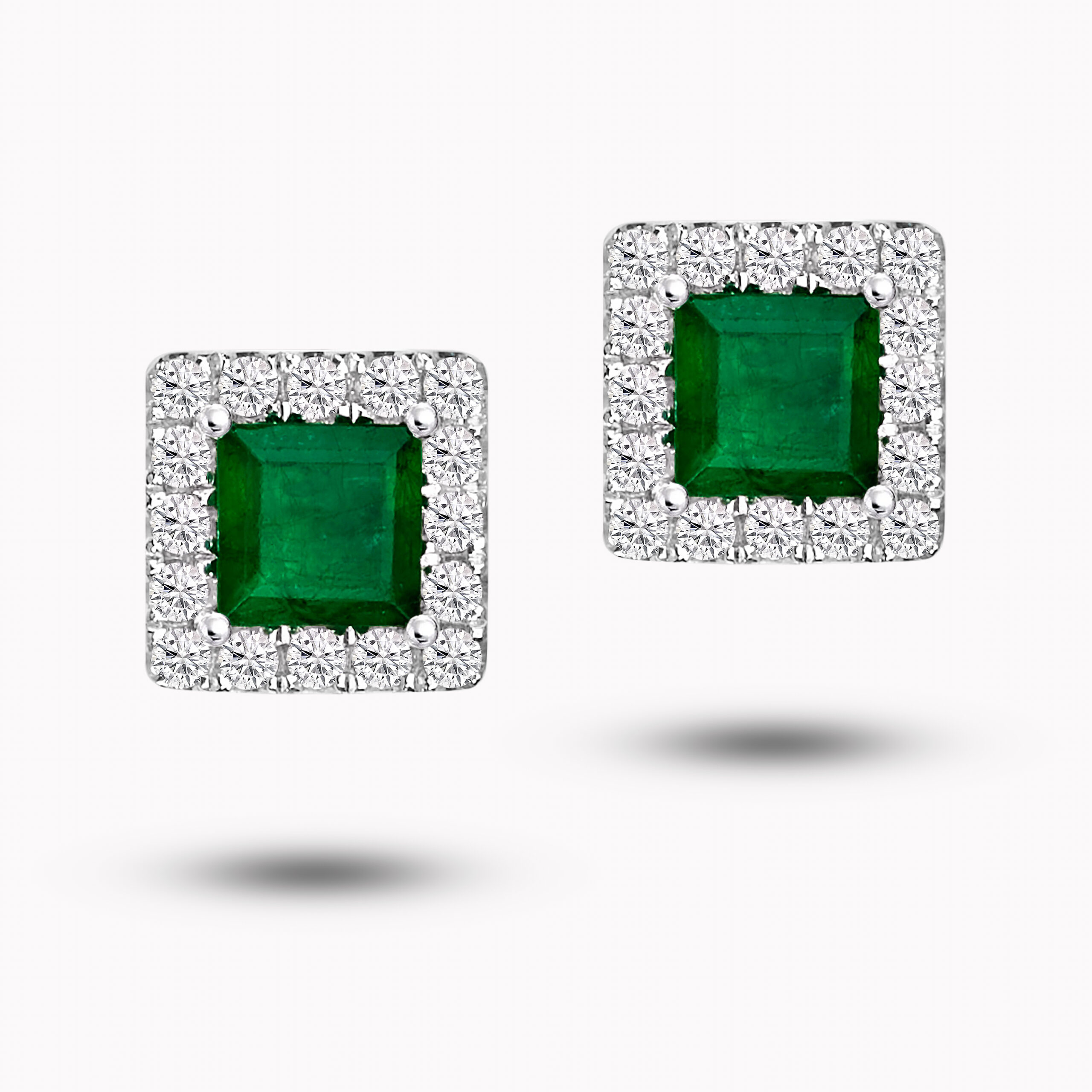Halo  Princess-Cut Emerald Stud Earrings