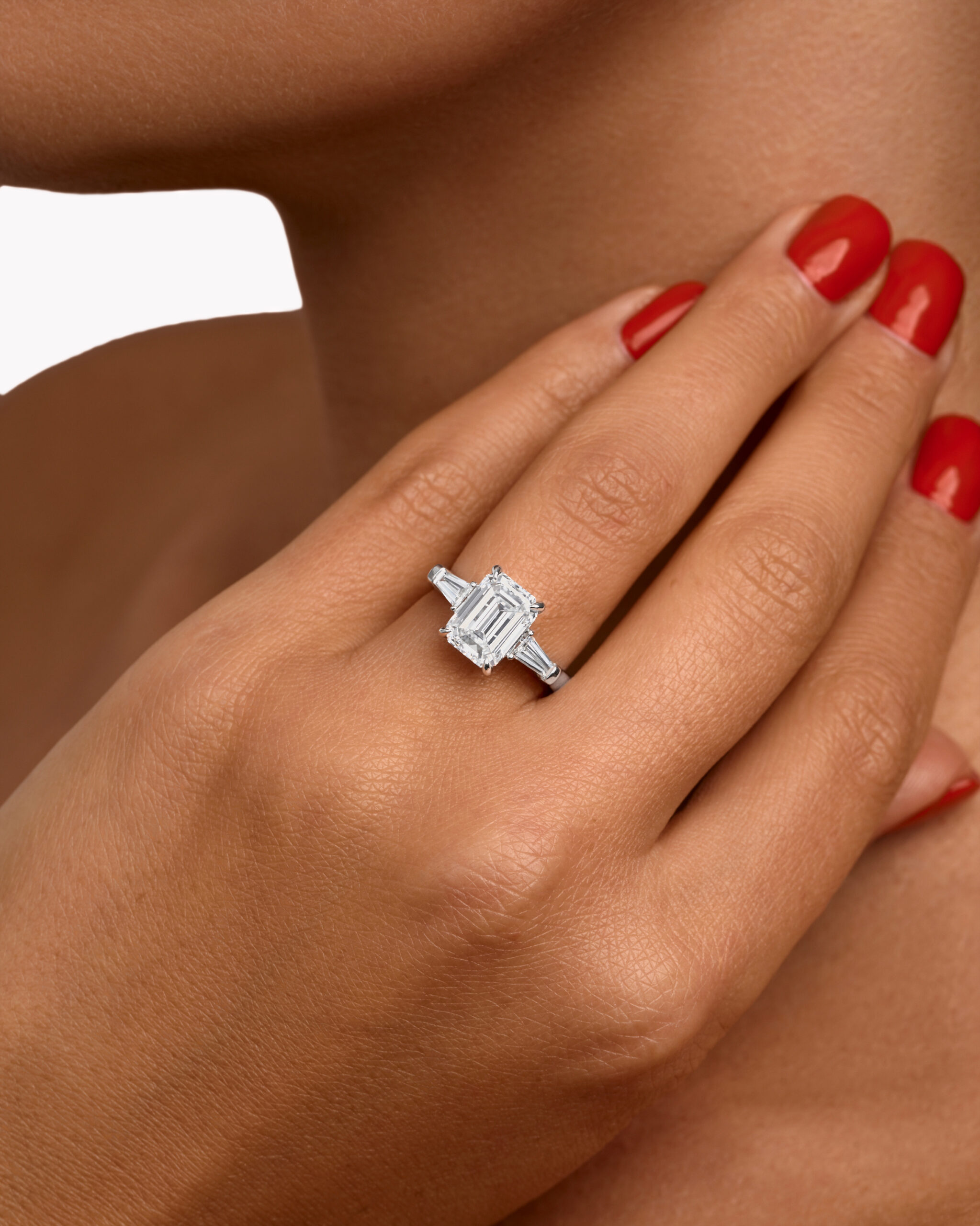 Emerald-Cut Diamond  Ring with Tapered Baguette Side Diamonds