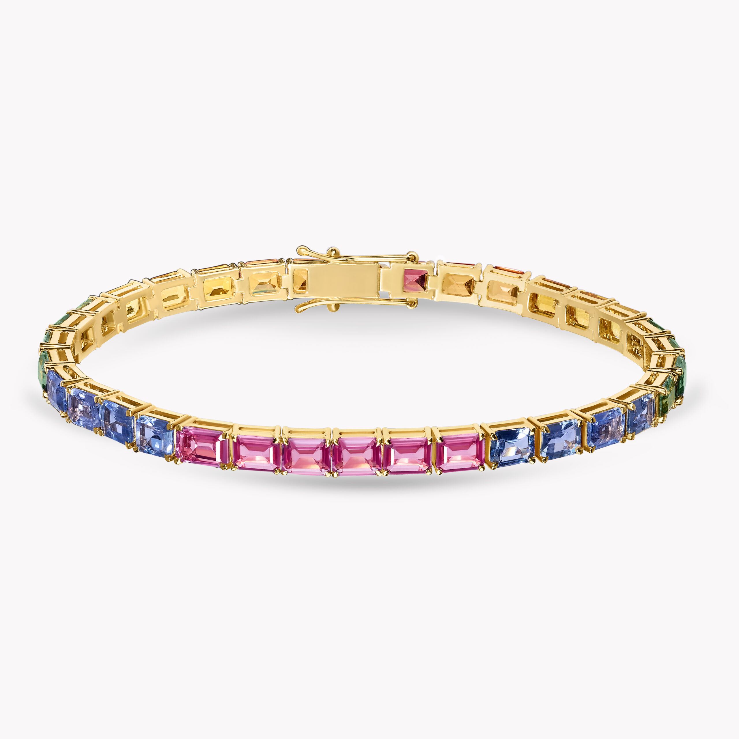 Emerald-Cut  Multicolor Sapphire  Tennis Bracelet  – 16.82ct
