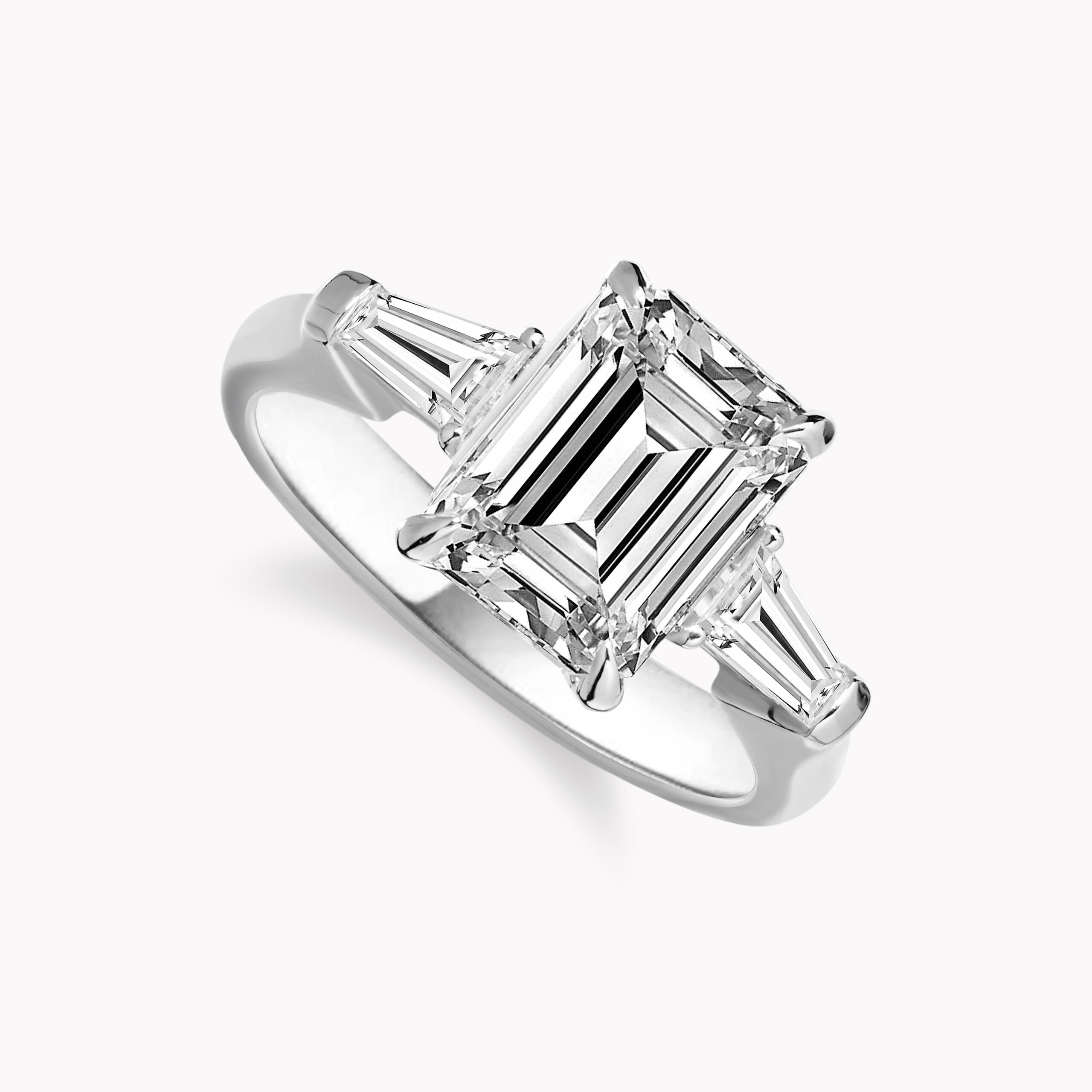 Emerald-Cut Diamond  Ring with Tapered Baguette Side Diamonds
